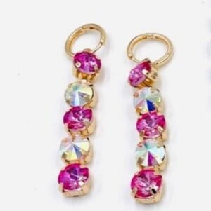 Stunning Pink & AB Crystal Drop Huggie Earrings